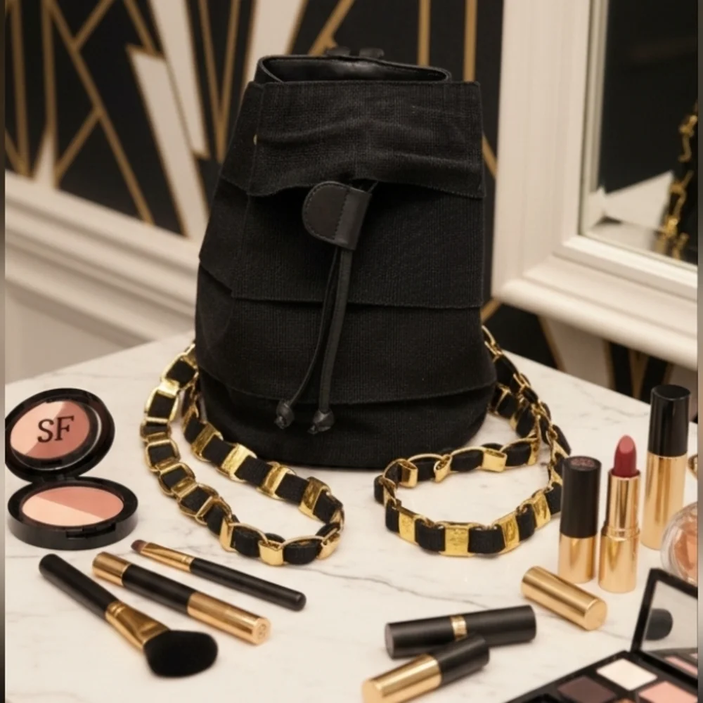 Salvatore Ferragamo Black Vara Backpack Gold Chain